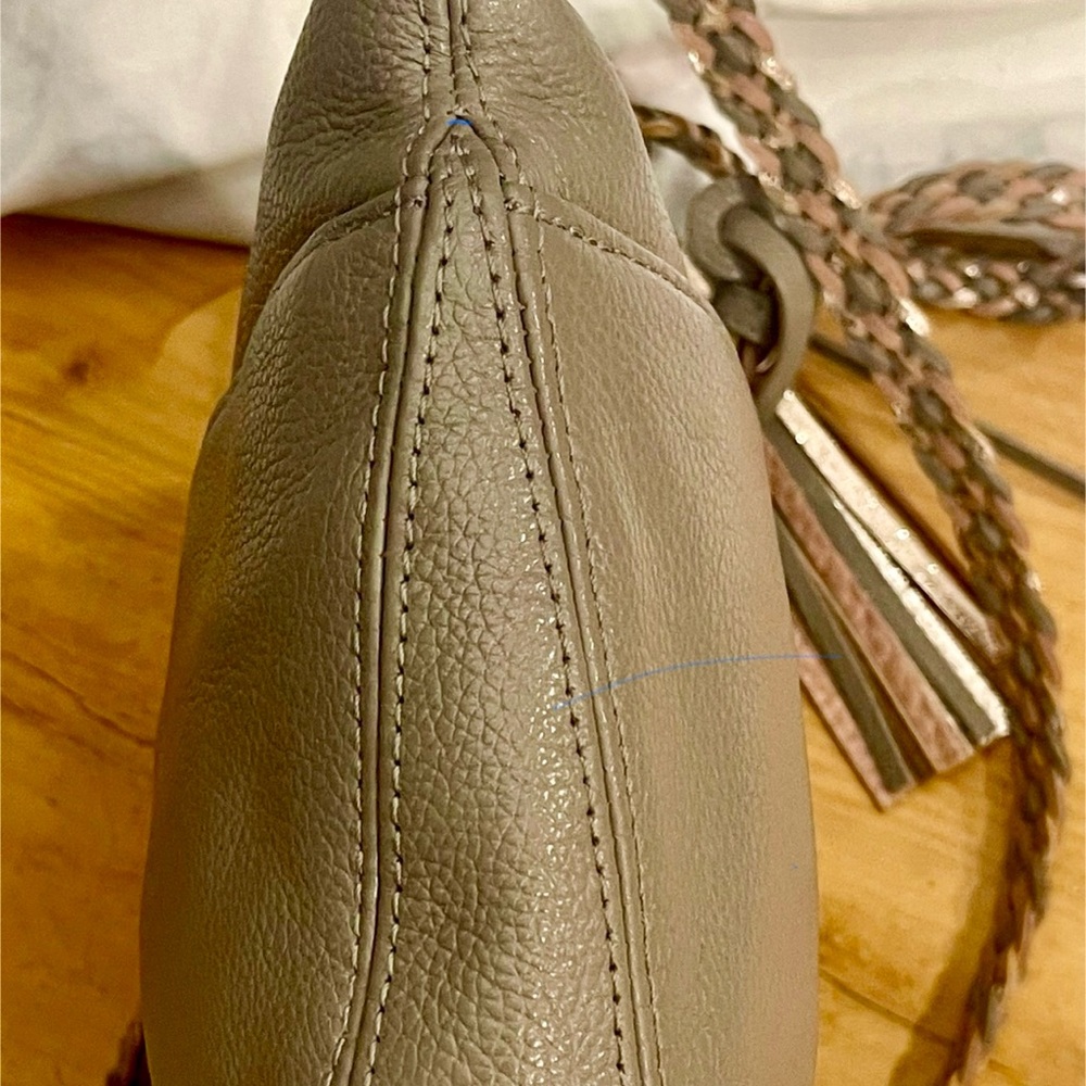 Brighton Taupe Leather Crossbody Bag with Braided Strap & Heart - Picture 13 of 16